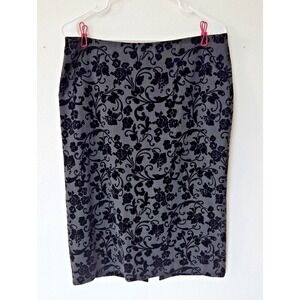 Equestrian Designs Black Floral Burnout Velvet Pencil Knee Length Skirt Large